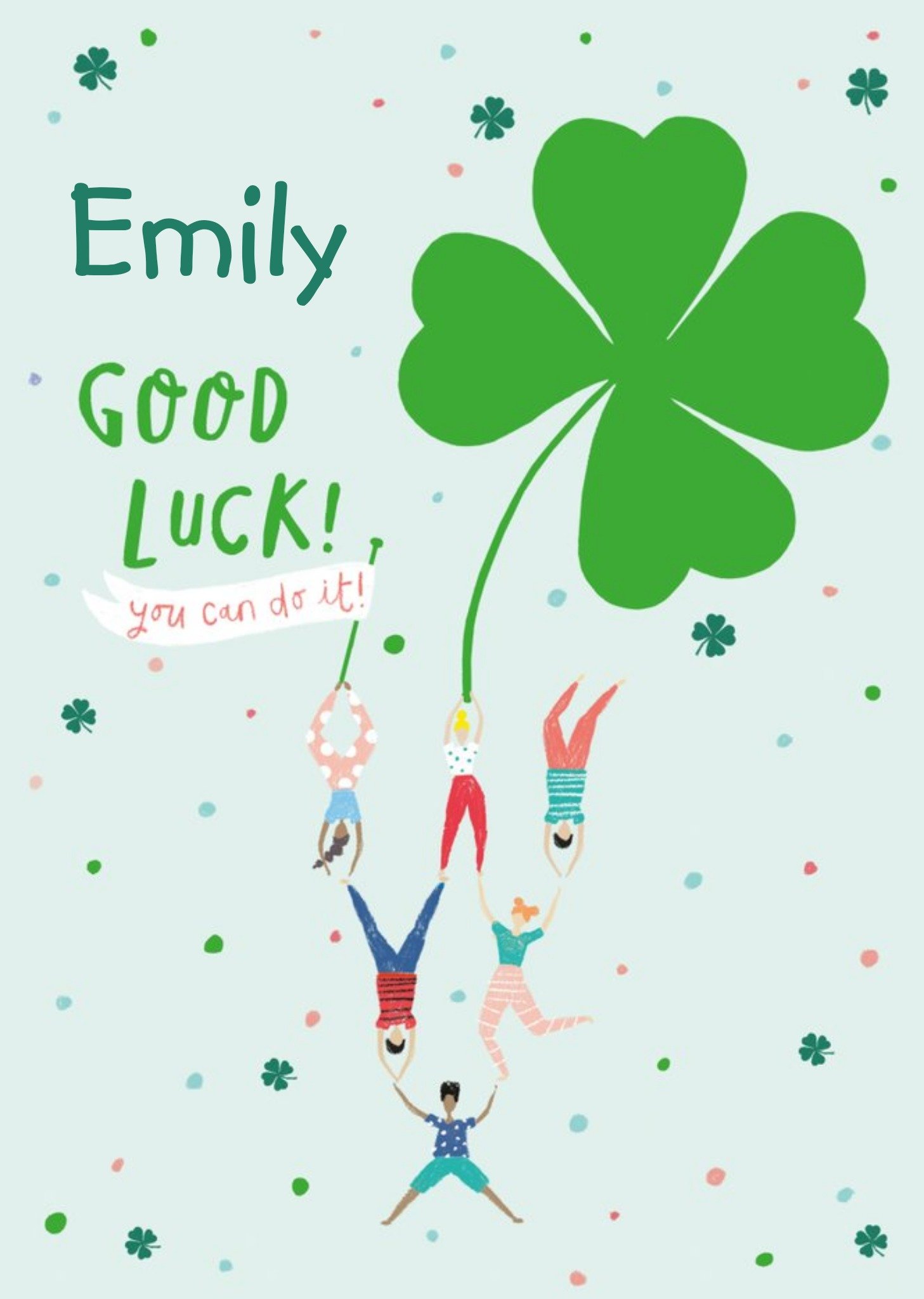 Moonpig Personalised Illustrated Green Clover Good Luck Card Ecard