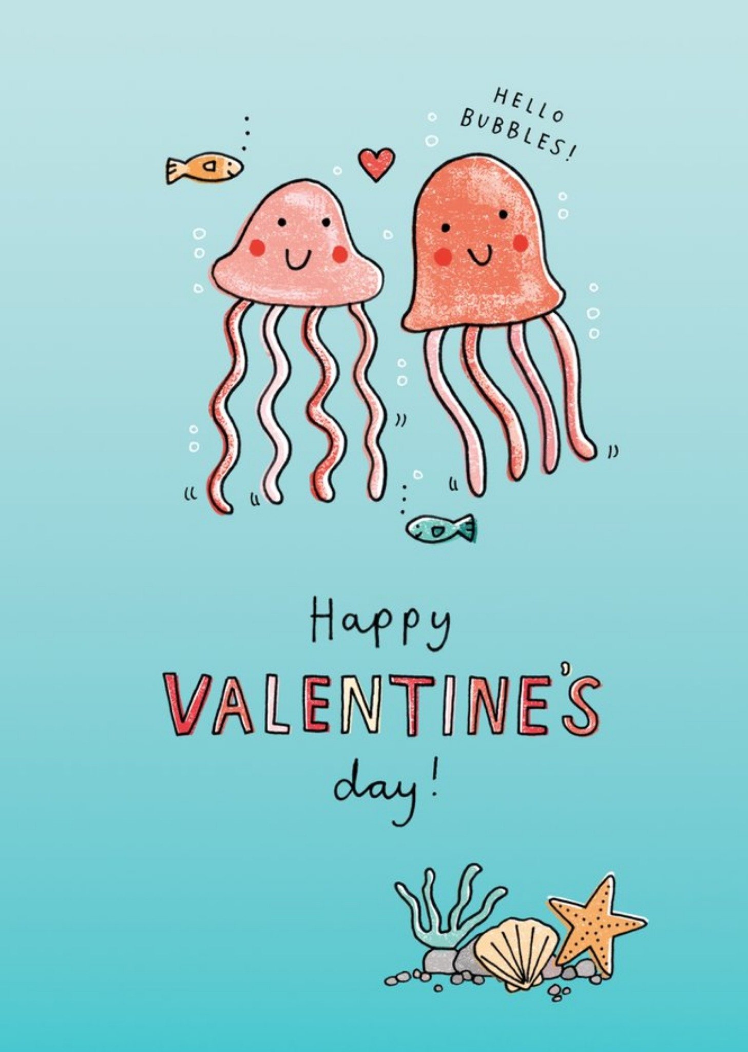 Moonpig Illustration Of Two Jelly Fish Swimming In The Sea Valentine's Day Card, Large