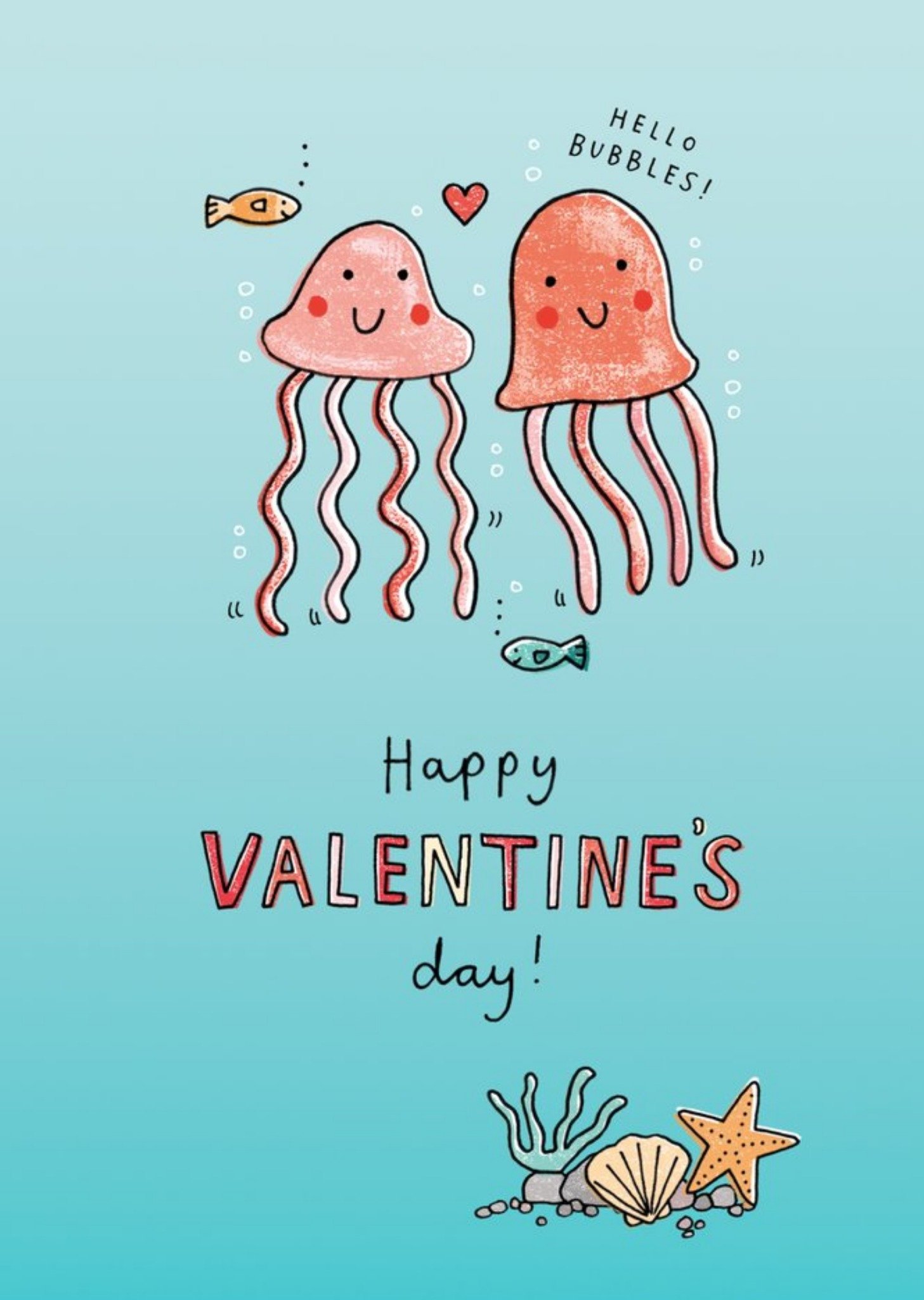 Illustration Of Two Jelly Fish Swimming In The Sea Valentine's Day Card Ecard