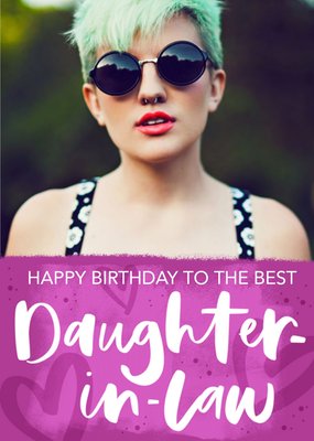Purple Typographic Daughter In Law Happy Birthday Editable Photo Upload Card