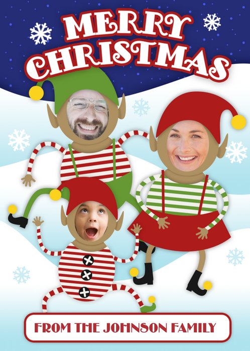 Santa Elves Face Photo Upload Christmas Card
