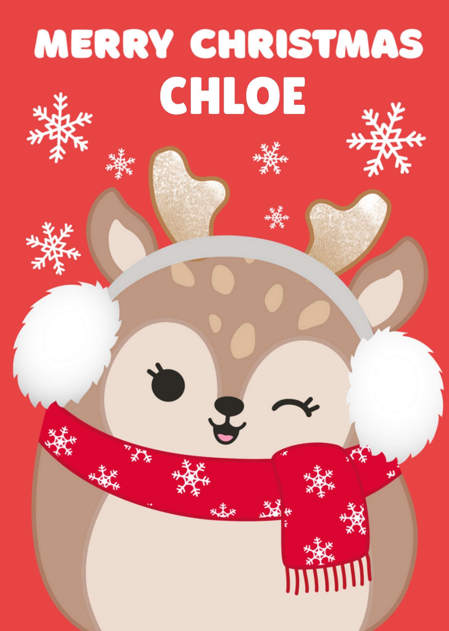 Moonpig Squishmallows Cute Reindeer In Earmuffs Christmas Card, Large