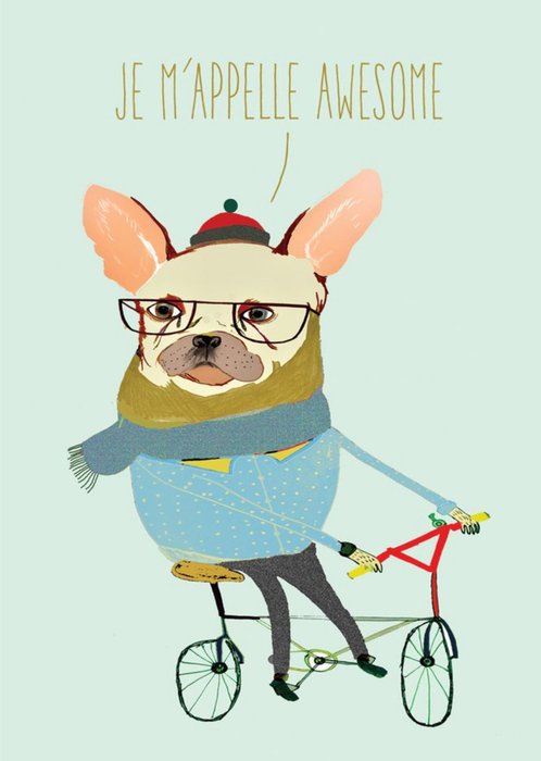 Funny Dog Riding Bike Je M'Apelle Awesome Card