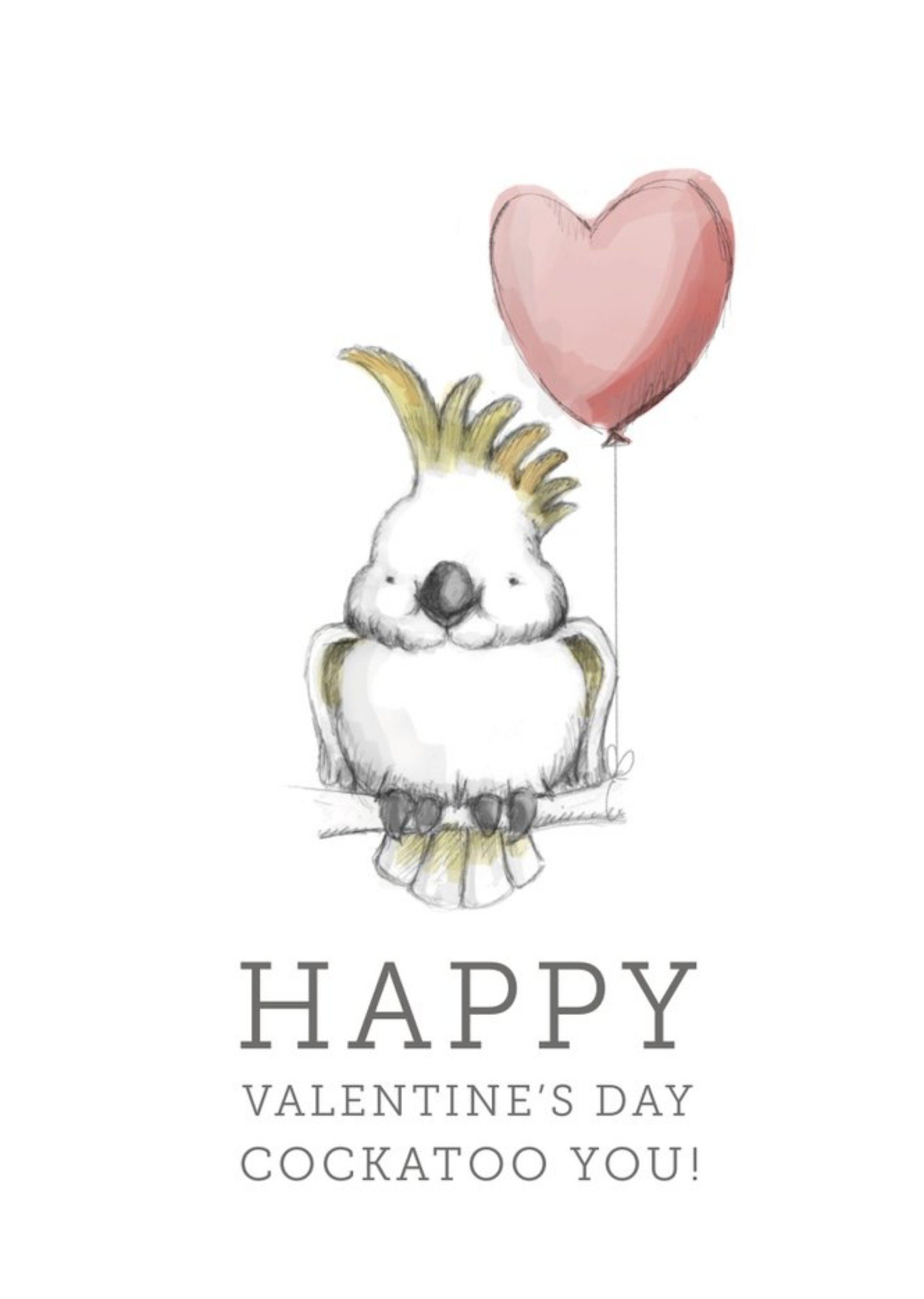 Illustration Of A Cockatoo With A Heart Shaped Balloon Valentine's Day Card Ecard