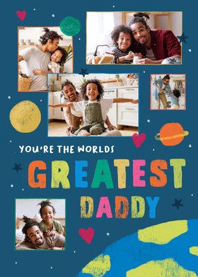 Space Themed Scene With Five Photo Frames Father's Day Photo Upload Card