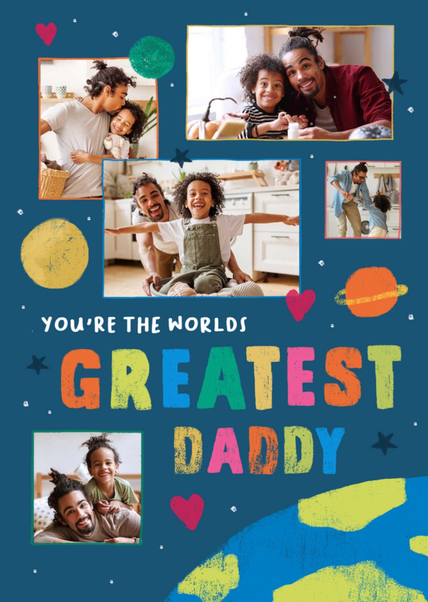 Moonpig Space Themed Scene With Five Photo Frames Father's Day Photo Upload Card Ecard