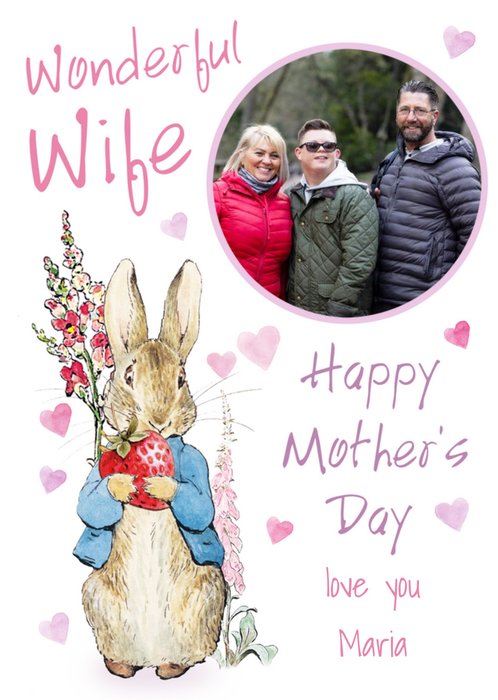 Peter Rabbit Wonderful Wife Mothers Day Photo Upload Card