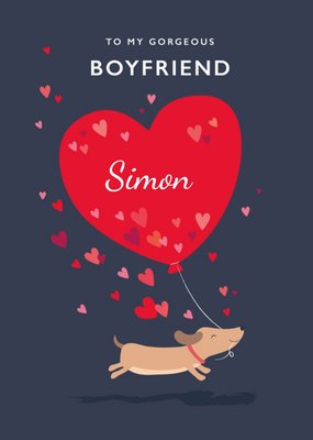 Cute Illustration Of A Dog Running With A Heart Shaped Balloon Boyfriend Valentine's Day Card