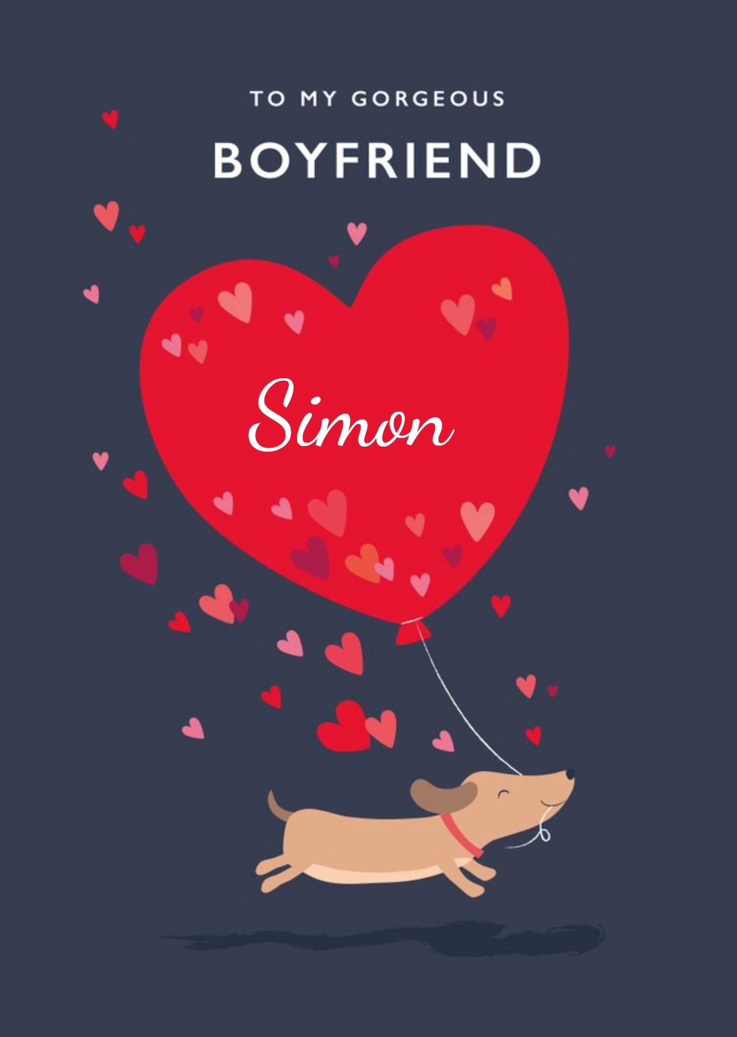 Cute Illustration Of A Dog Running With A Heart Shaped Balloon Boyfriend Valentine's Day Card Ecard