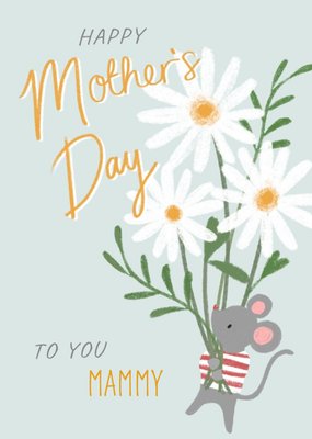 Illustration Of A Cute Mouse Holding A Bunch Of Daisies Mother's Day Card
