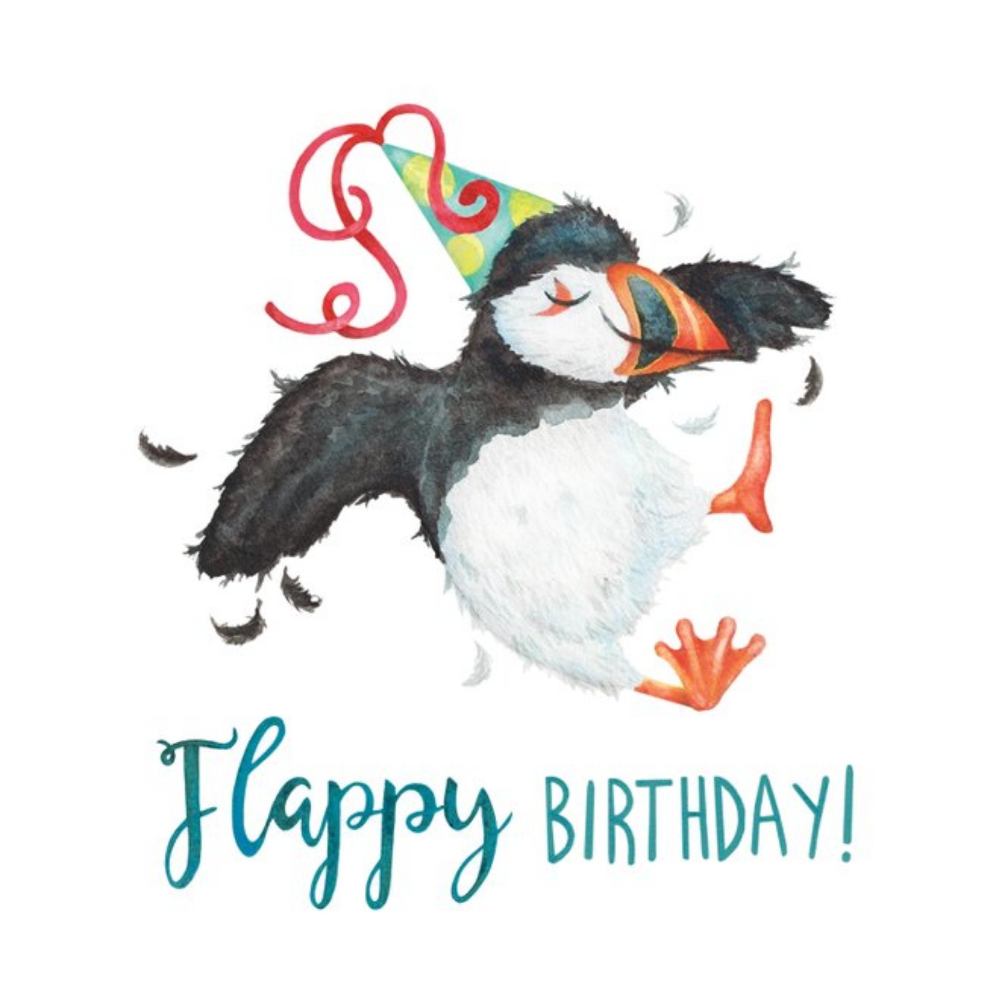 Puffin Bird Flappy Birthday Card, Square