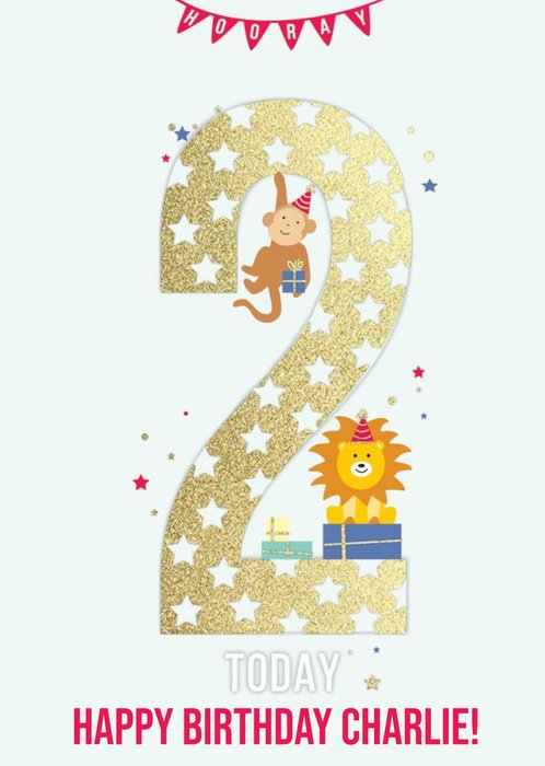 Hooray Two Today Kids Animal Birthday Card