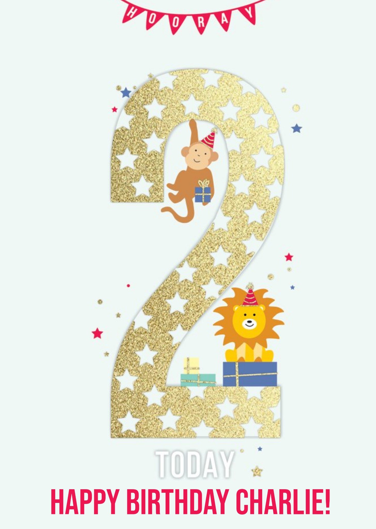 Hooray Two Today Kids Animal Birthday Card Ecard