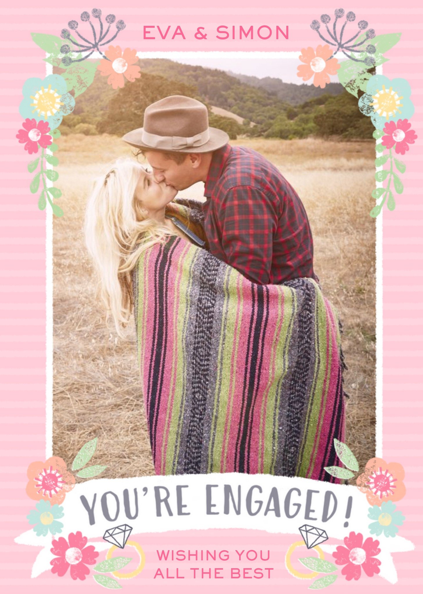 Folk Flowers Youre Engaged Photo Upload Card Ecard