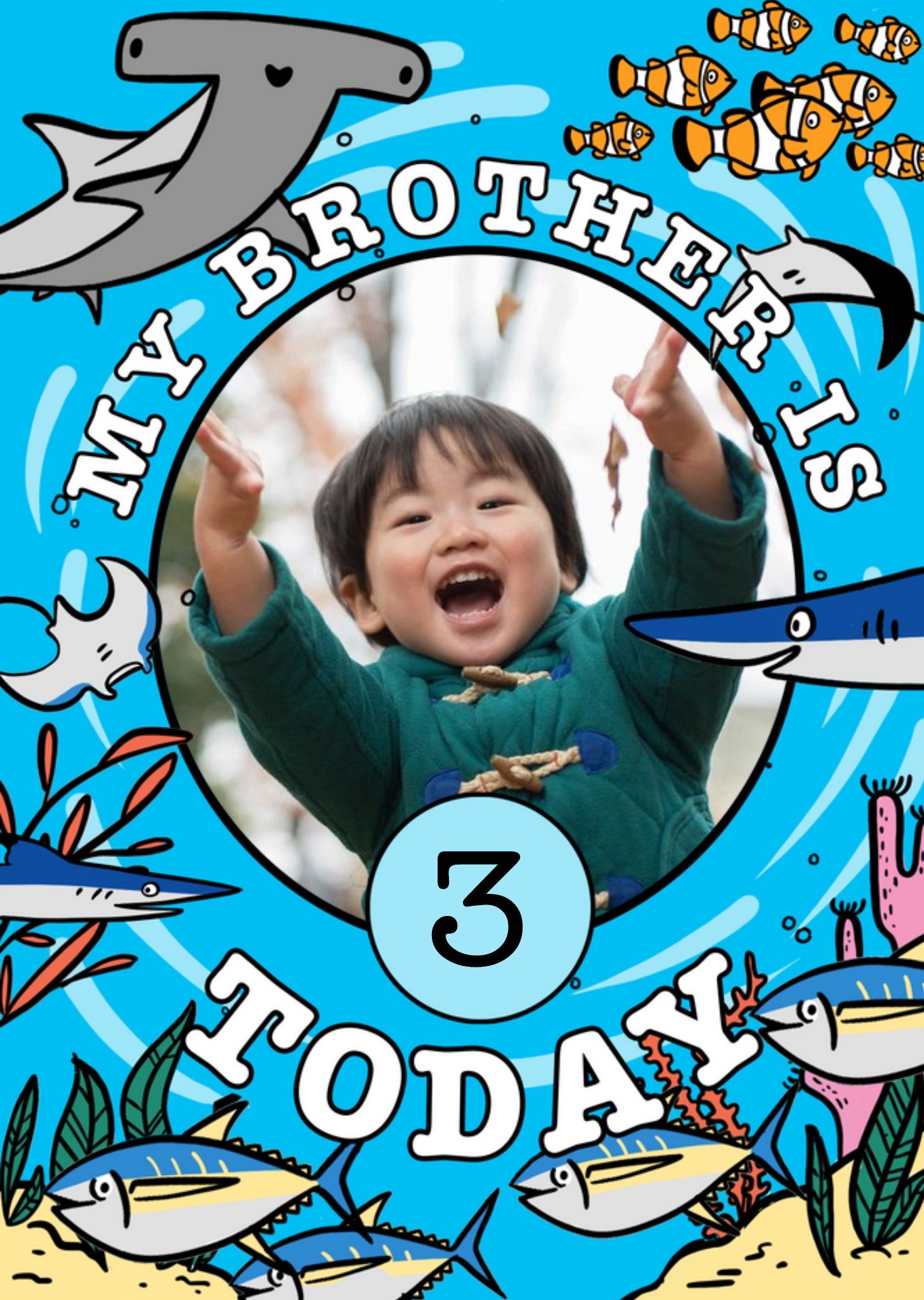 Moonpig Circular Photo Frame Surrounded By Fish Brother's Photo Upload Birthday Card Ecard