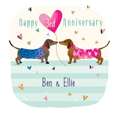 Illustrated Sausage Dog 3rd Anniversary Card