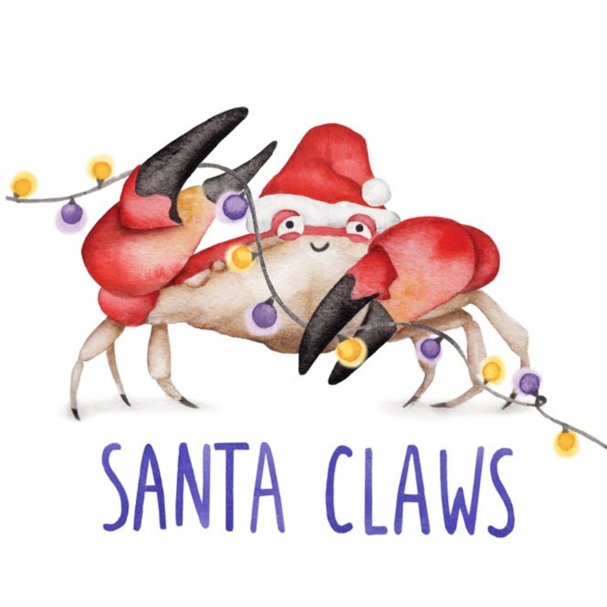 Crab Santa Claws Pun Christmas Card, Square