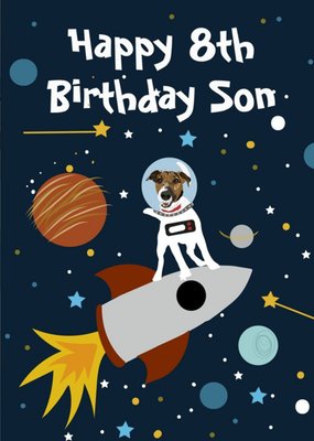 Space Illustrated Jack Russell Dog Son 8th Birthday Card