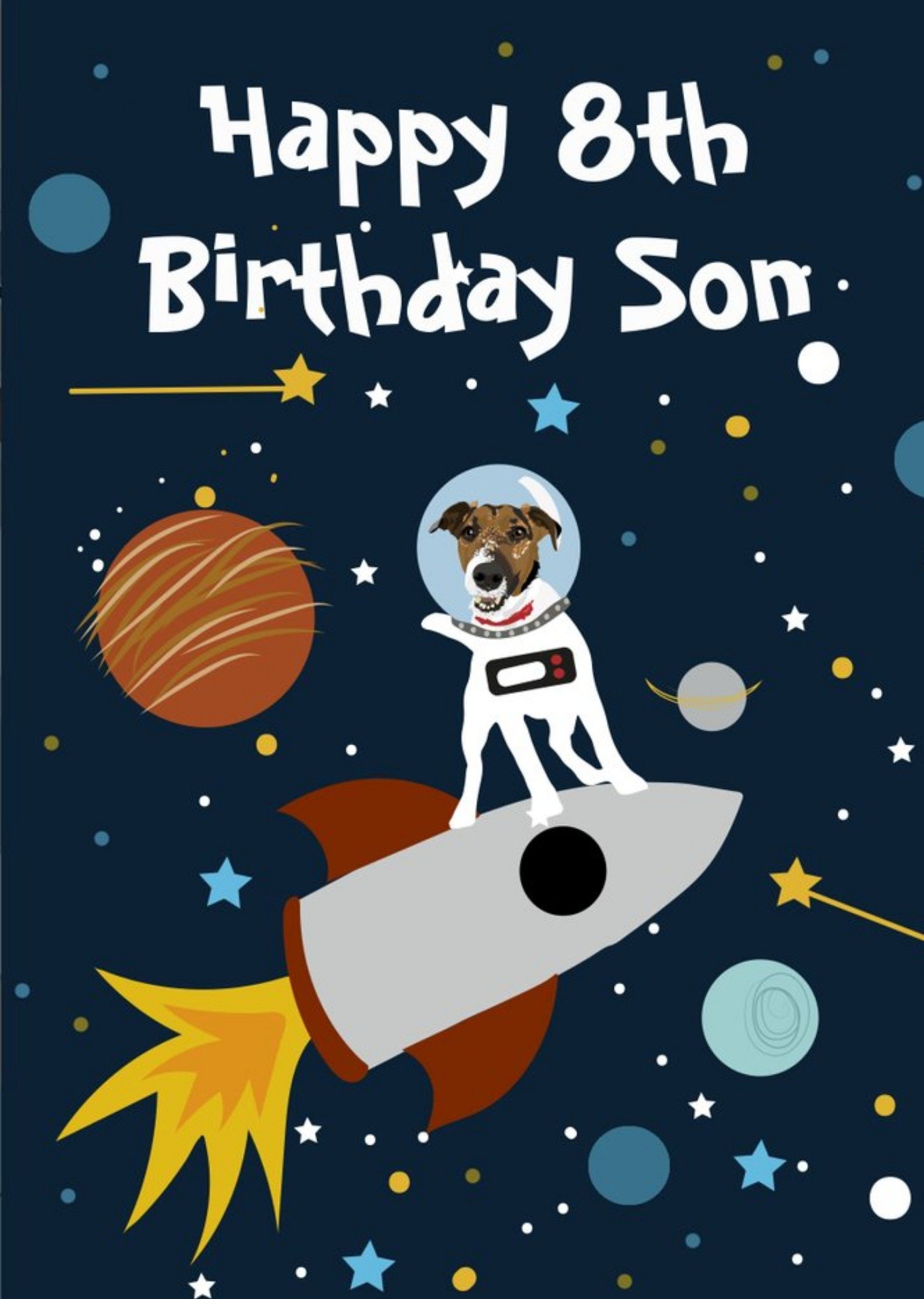 Space Illustrated Jack Russell Dog Son 8th Birthday Card Ecard