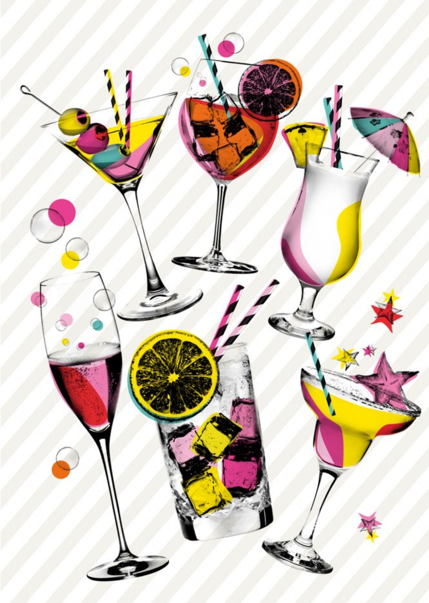Moonpig Modern Various Birthday Cocktails And Drinks Card, Large