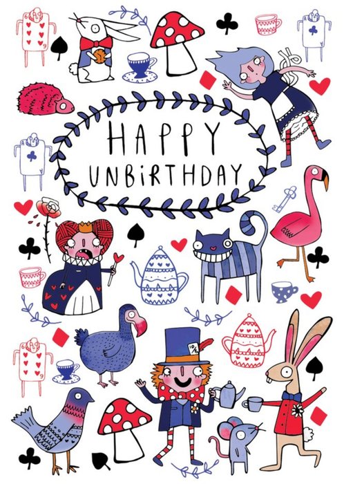 Illustrated Alice in Wonderland Unbirthday Birthday Card
