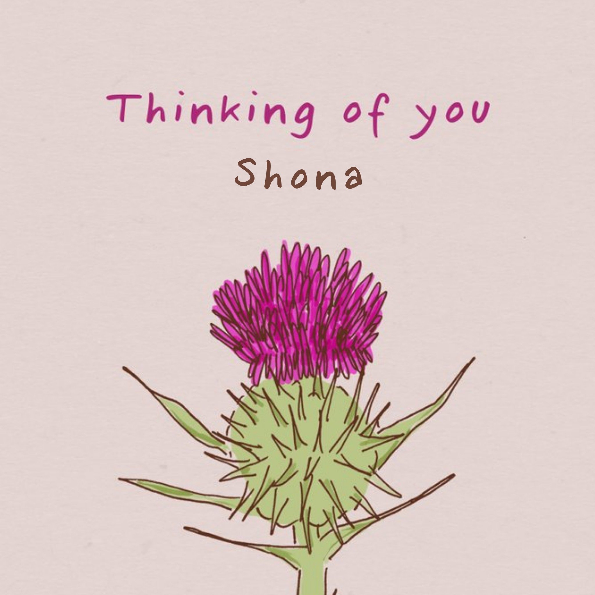 Flora Simple Illustrated Scottish Thistle Thinking Of You Card, Square