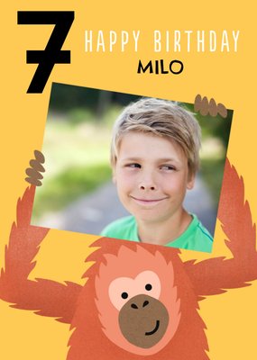 Cute Simple Illustration Of An Orangutan Happy 7th Birthday Photo Upload Card