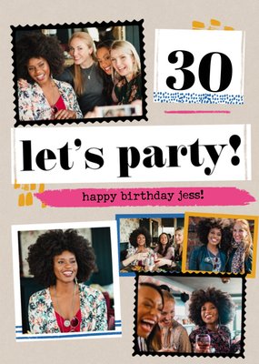 Modern Photo Upload Collage 30th Let's Party Birthday Card
