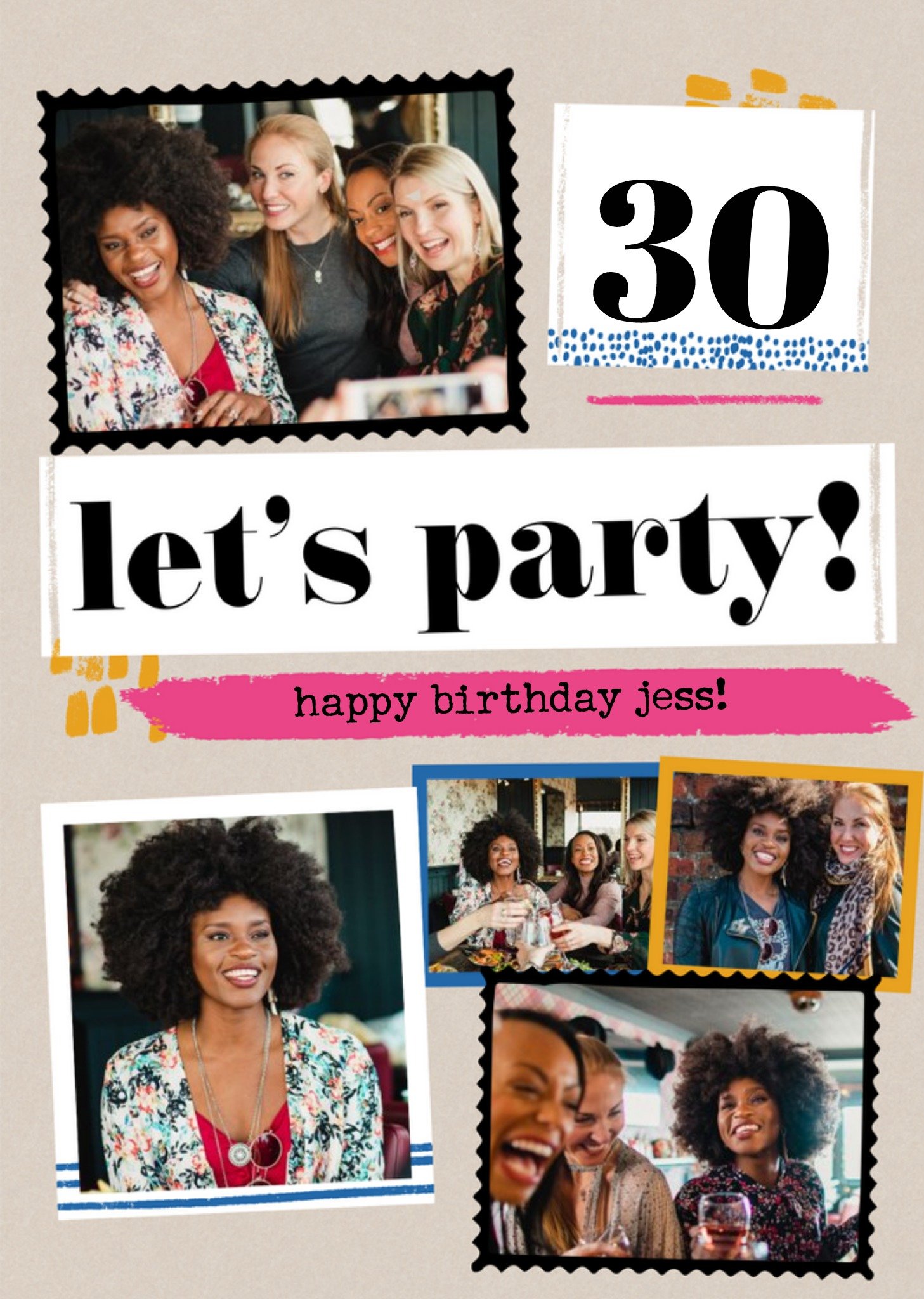Moonpig Modern Photo Upload Collage 30th Let's Party Birthday Card, Large