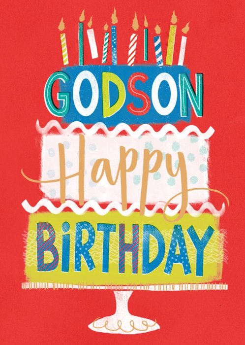 UKG Illustrated Cake Typographic Godson Birthday Card
