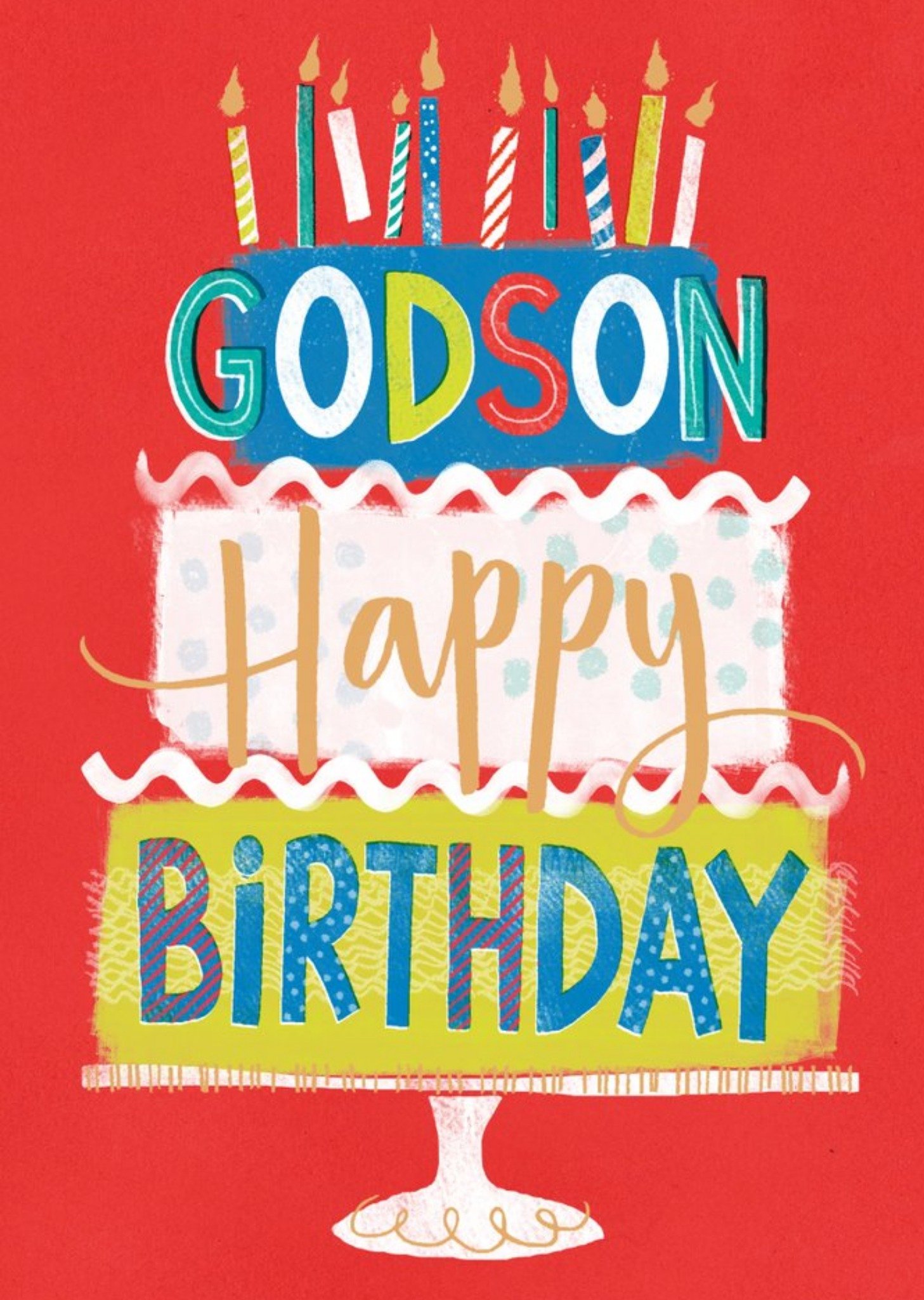 Moonpig Ukg Illustrated Cake Typographic Godson Birthday Card, Large