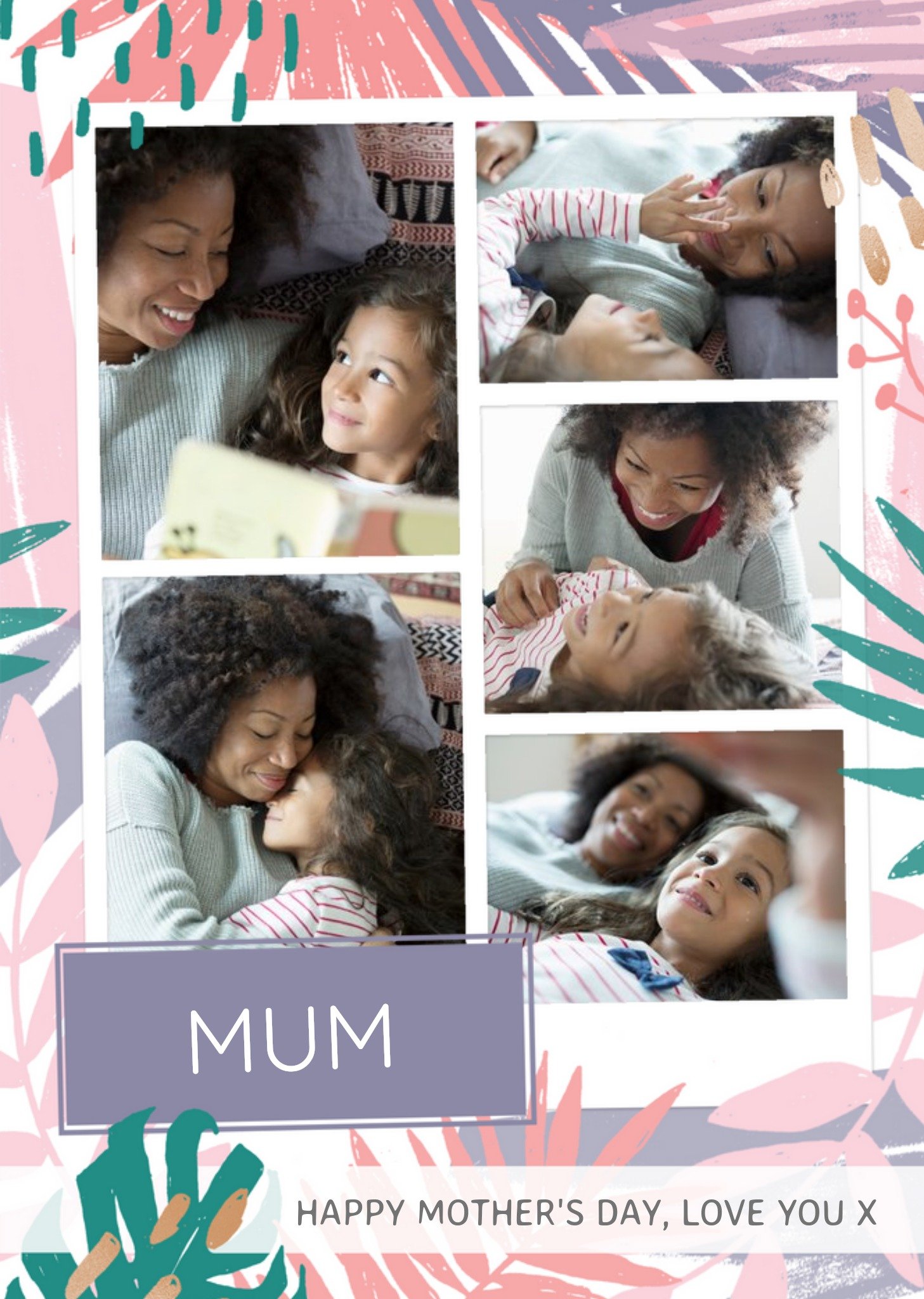 Moonpig Tropical Print And Multi-Photo Personalised Mother's Day Card Ecard