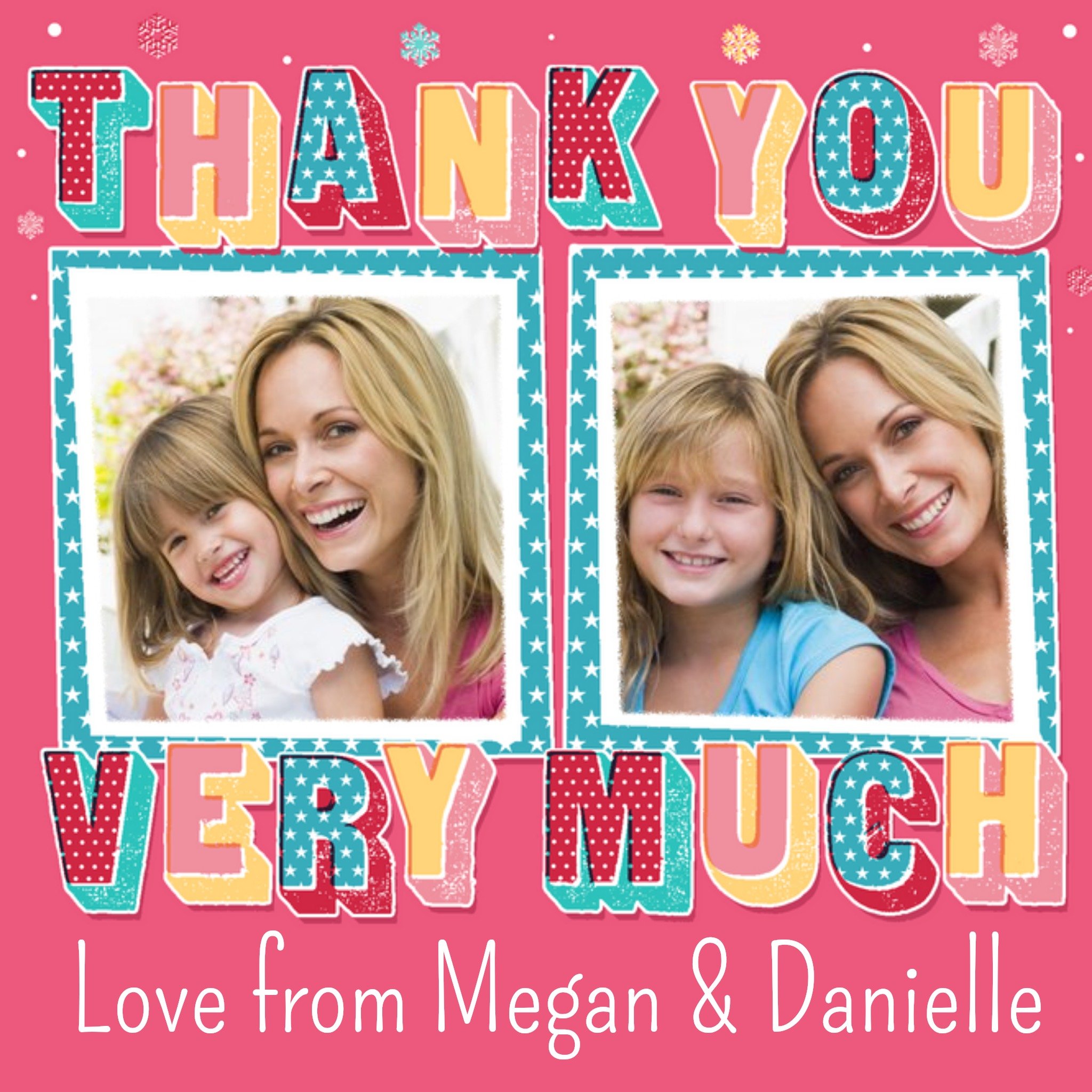 Bright And Bold Personalised Double Photo Upload Thank You Card, Square