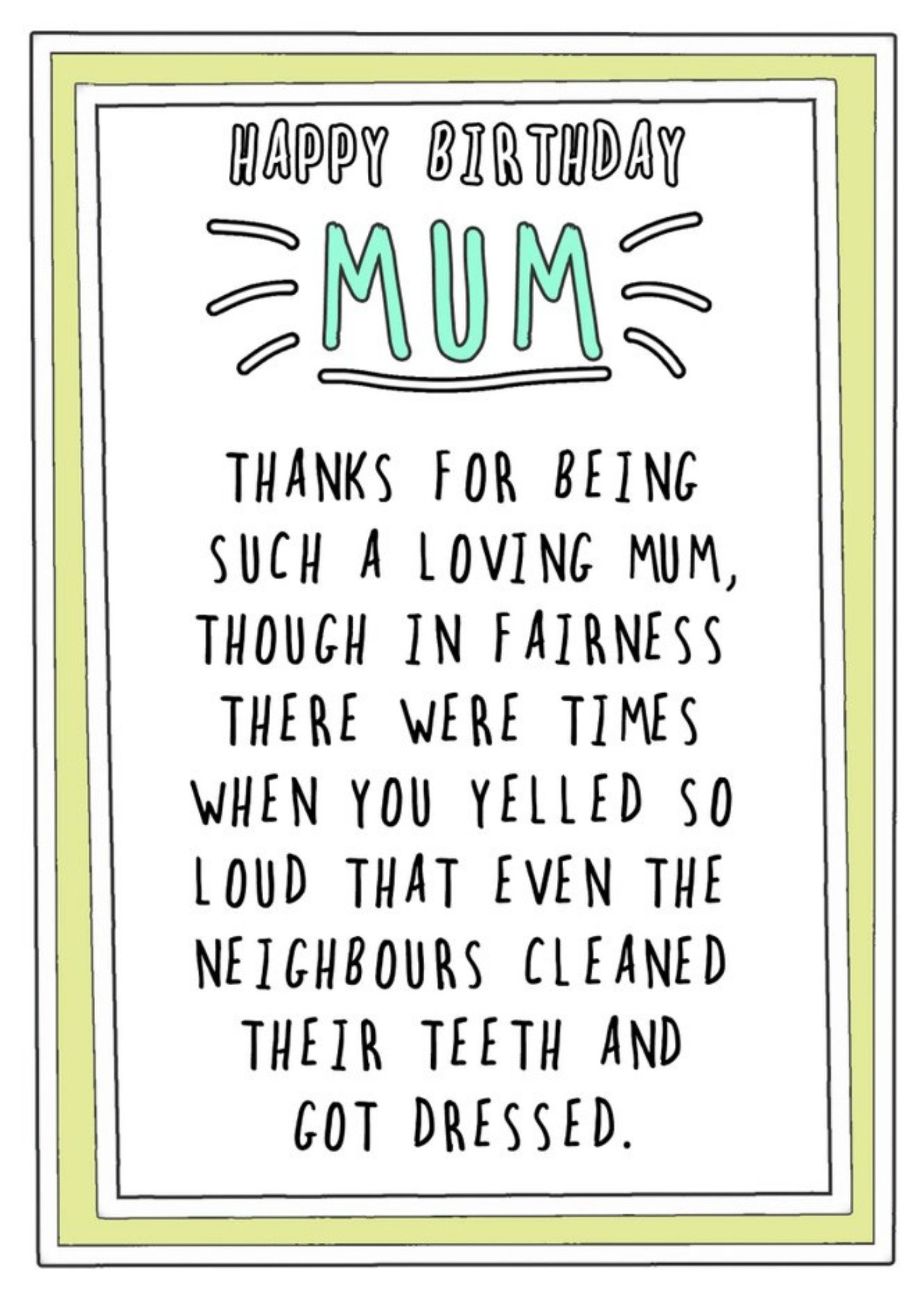 Go La La Humourous Handwritten Text With An Olive Green Border Mum Birthday Card Ecard