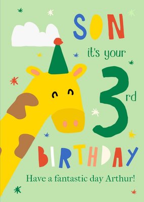 Illustrated Giraffe Son Its Your Brthday Card