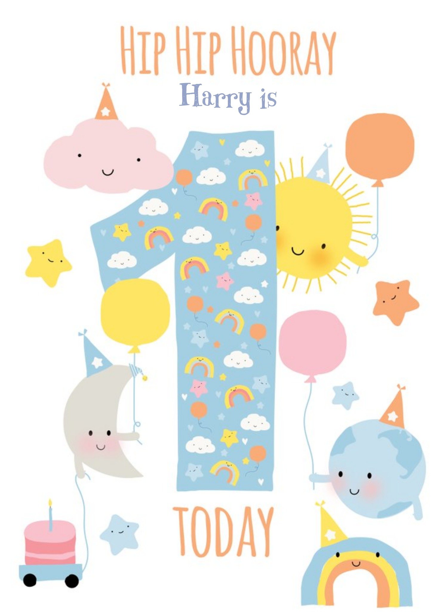 Moonpig Hip Hip Hooray Personalised Happy 1st Birthday Card, Large