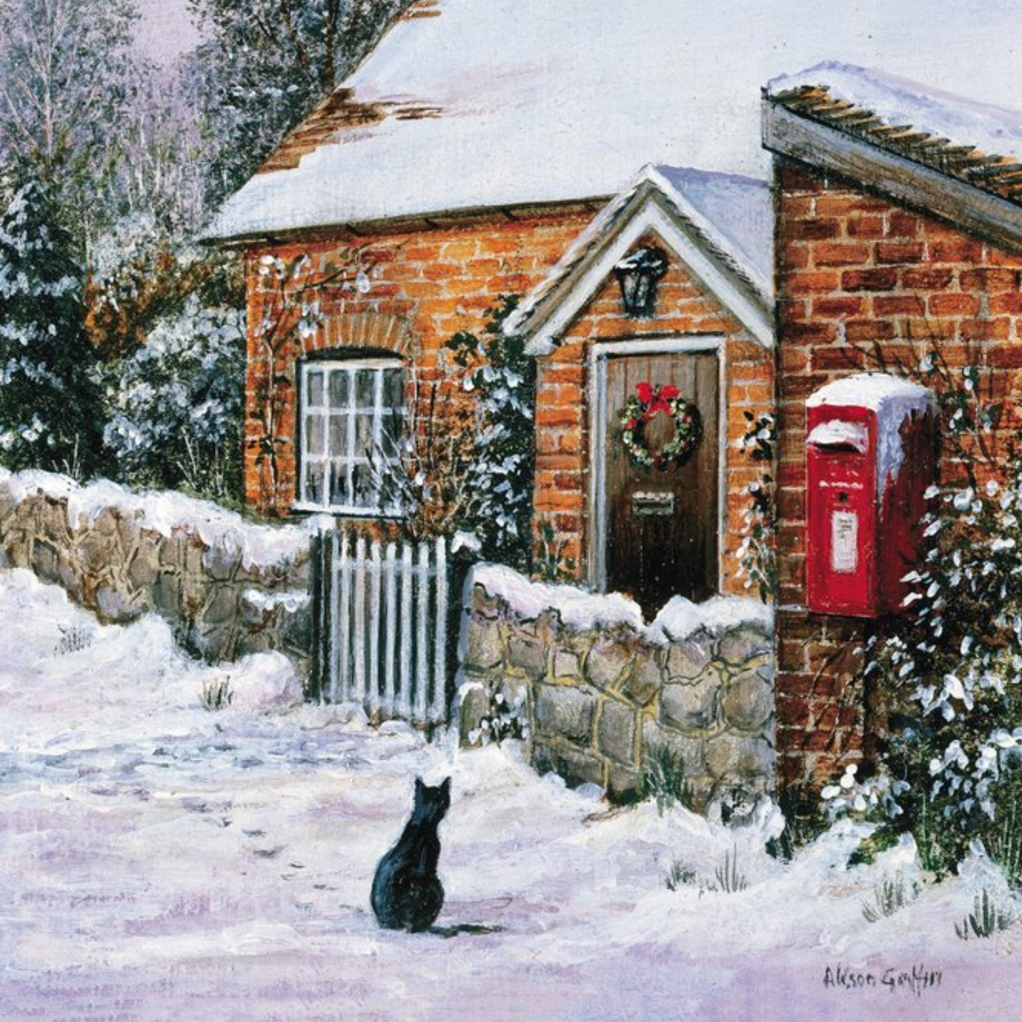 Wintertime Cottage House Traditional Christmas Card, Square