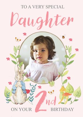 Peter Rabbit Very Special Daughter Floral 2nd Birthday Photo Upload Card