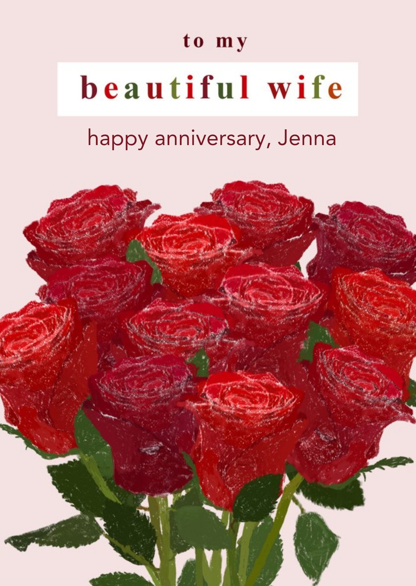 Moonpig Illustration Of A Bunch Of Red Roses Wife's Anniversary Card Ecard
