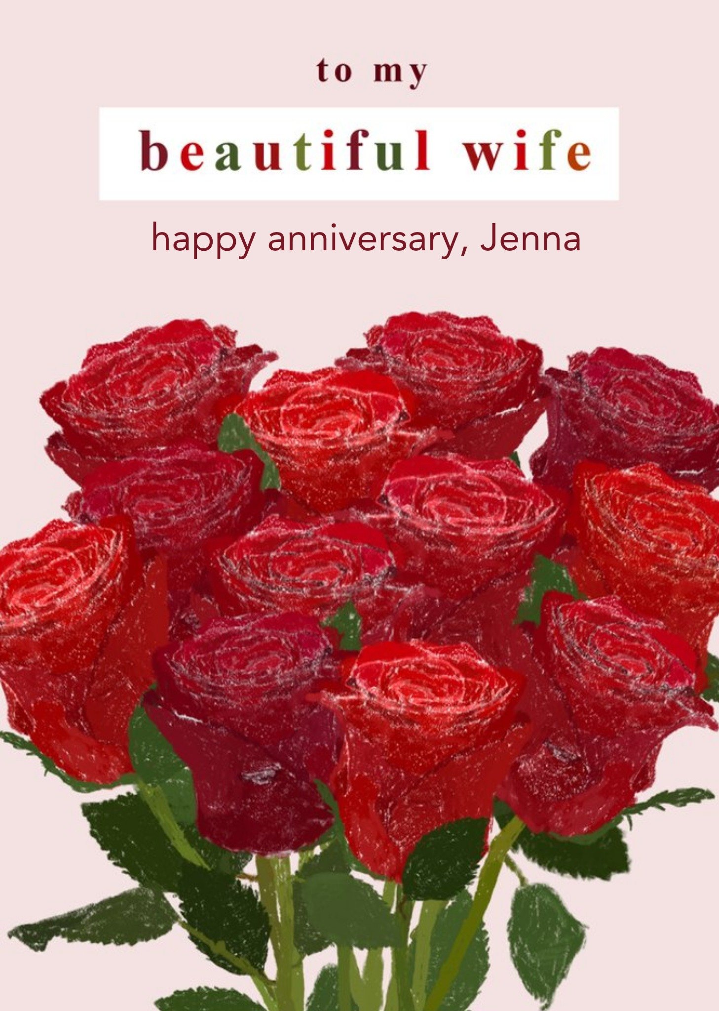 Illustration Of A Bunch Of Red Roses Wife's Anniversary Card Ecard