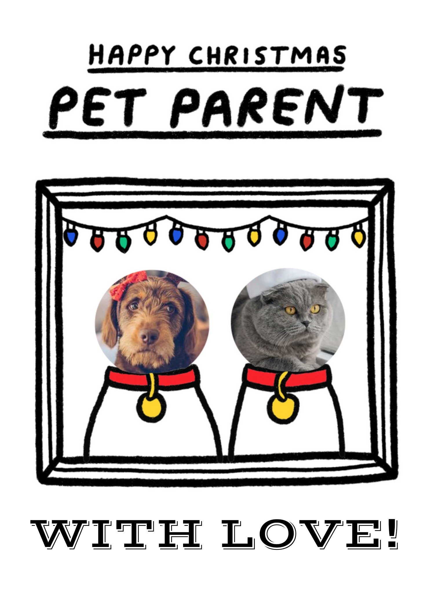 Moonpig Illustration Of Pets In A Picture Frame Pet Parent Photo Upload Christmas Card Ecard
