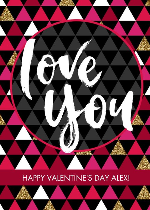 Red Geometric Patterned Love You Happy Valentine's Day Card