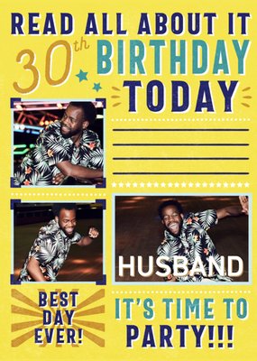 Read All About It Spoof Newspaper Photo Upload Husband Birthday Card