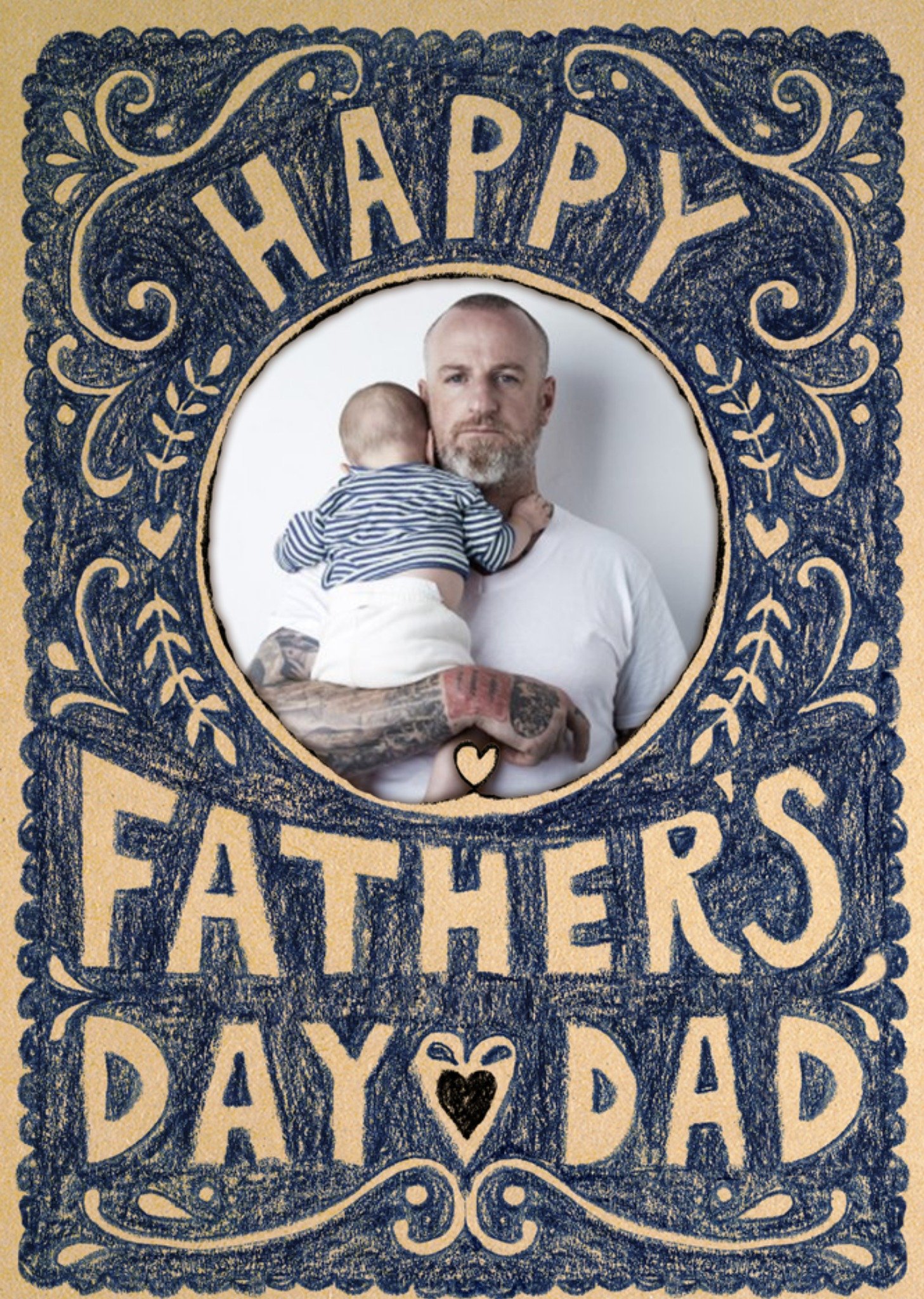 Moonpig Blue And Beige Doodle Personalised Photo Upload Happy Father's Day Card Ecard