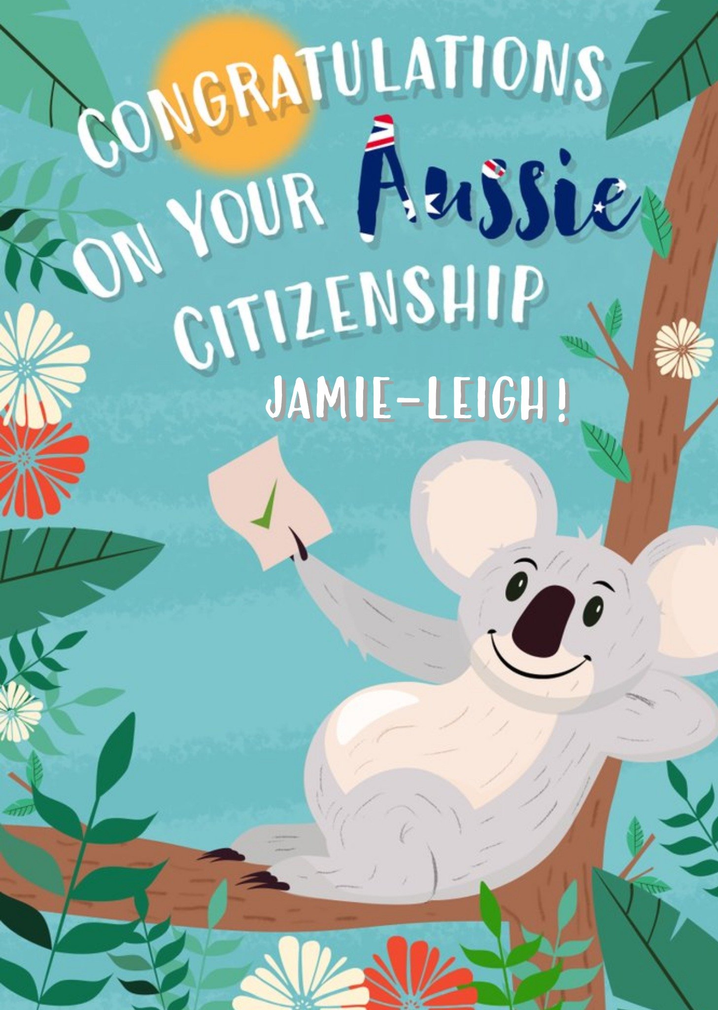 Congratulations On Your Aussie Citizenship Illustrated Koala Bear Card