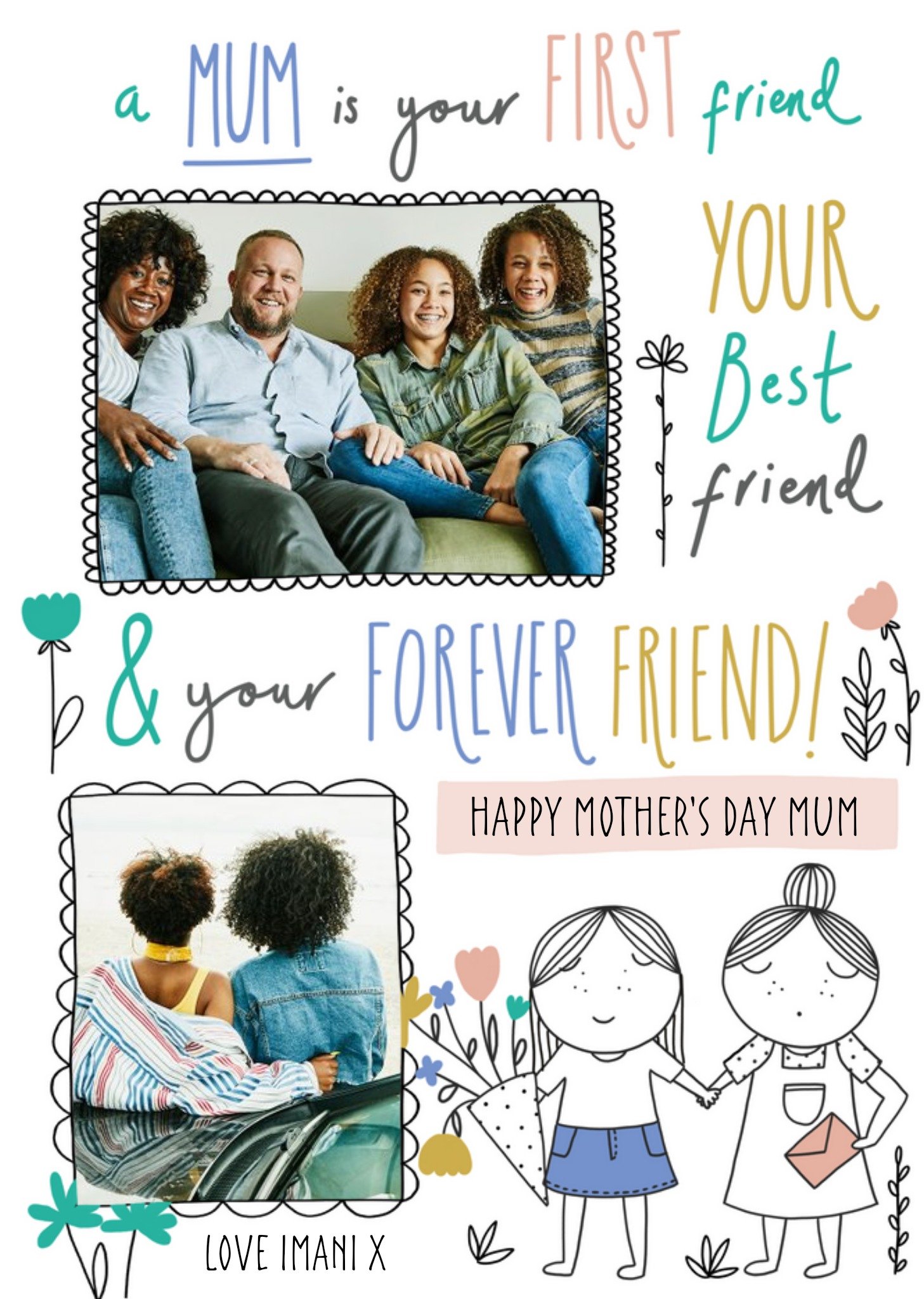 Moonpig Mum Is Your First And Best Friend Personalised Mother's Day Card Ecard