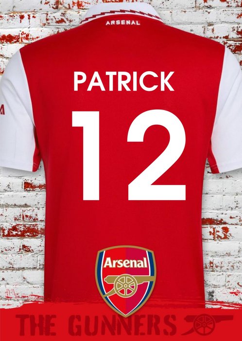 Arsenal Personalse T-Shirt Birthday Card