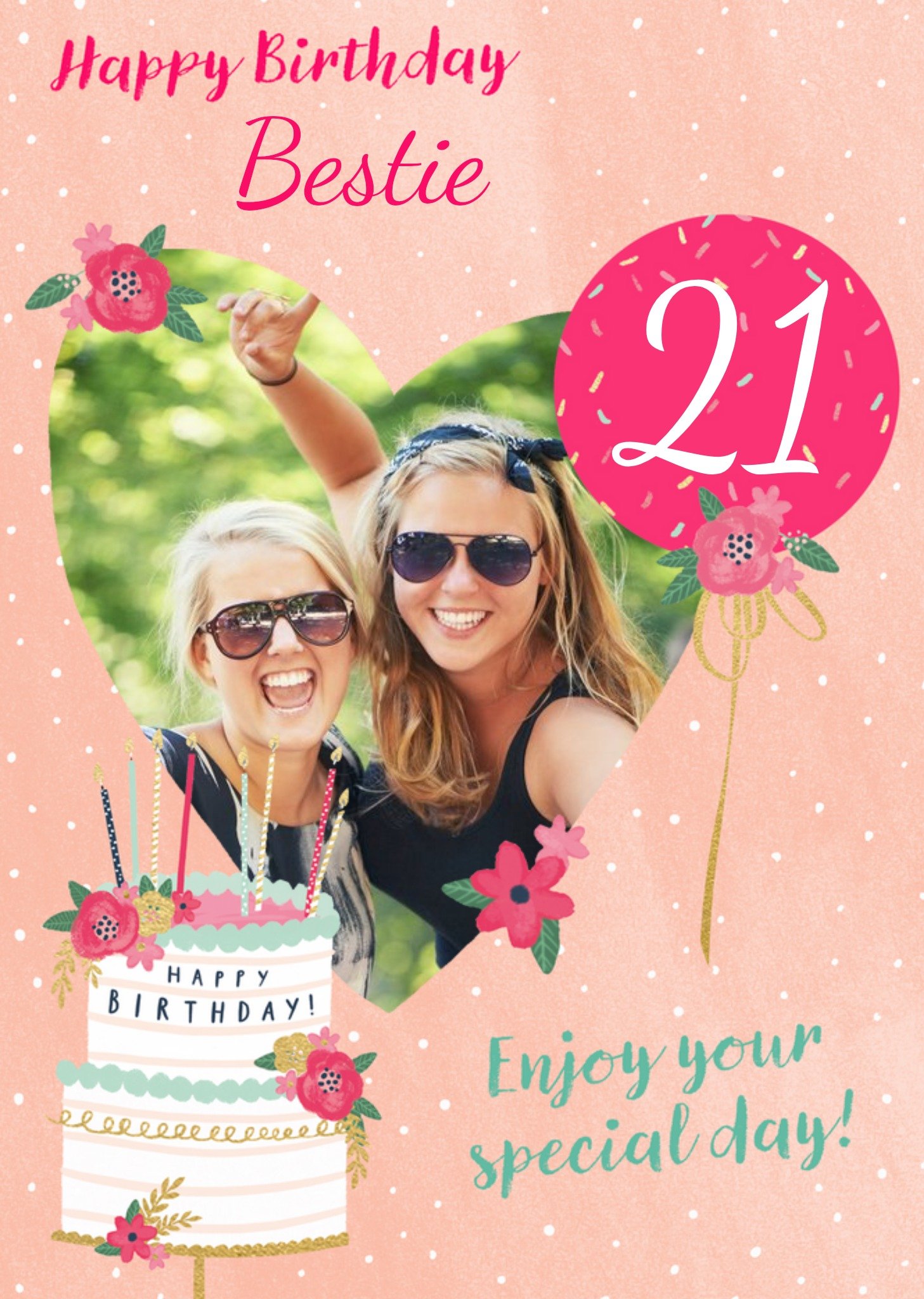 Moonpig Hundreds And Thousands Photo Upload Bestie 21st Birthday Card, Large