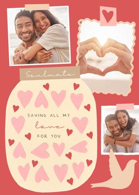 Three Photo Frames With A Jar Full Of Hearts Valentine's Day Photo Upload Card
