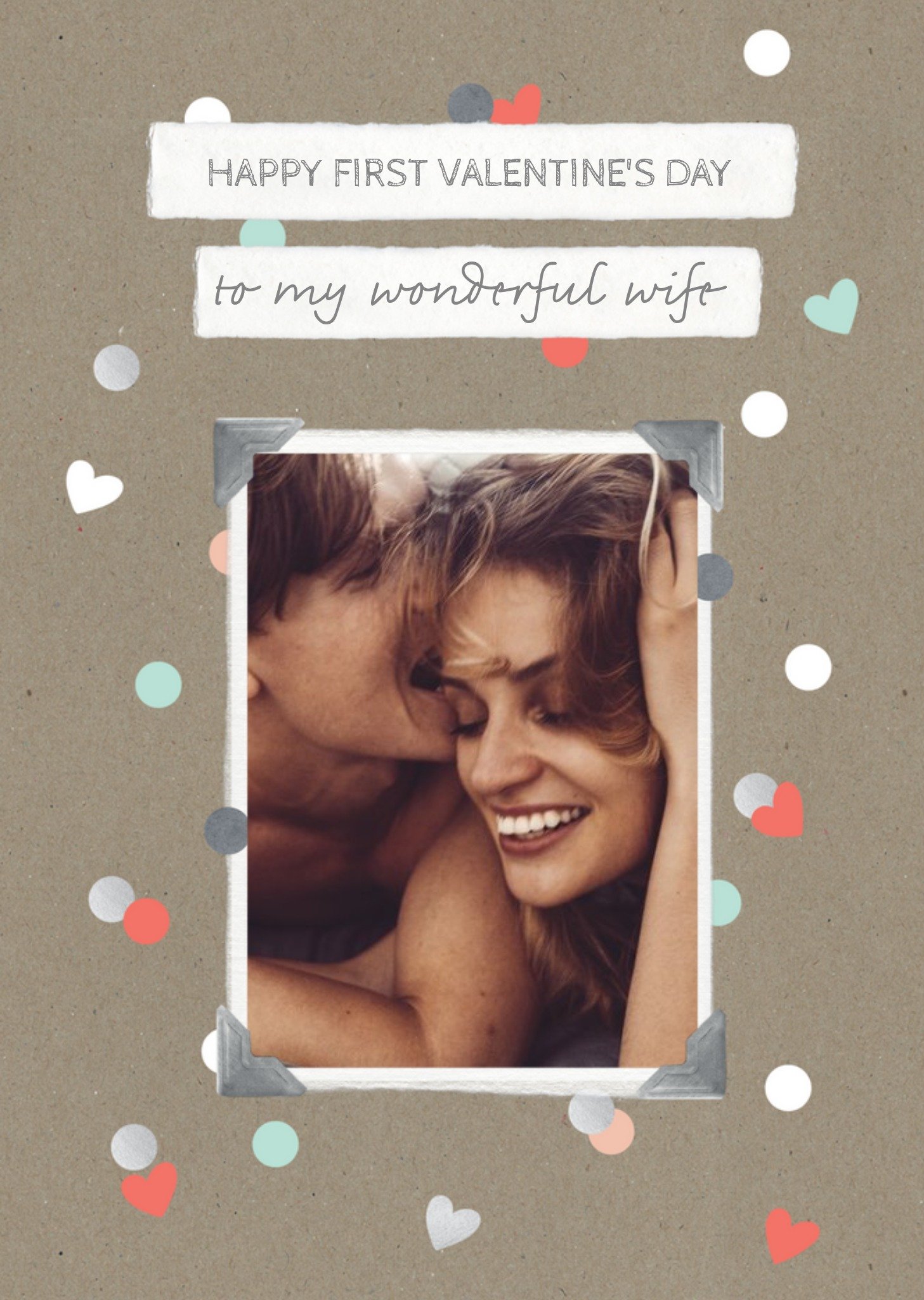 Heart Confetti Happy First Valentine's Day Photo Card Ecard